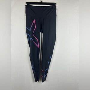 2XU Women's Black legging with Pink and Blue Design size S